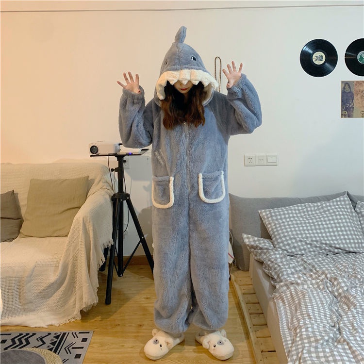 Bộ đầm ngủ + quần ngủ hình cá mập dễ thương thời trang mùa đông dành cho nữ (có bán lẻ) | BigBuy360 - bigbuy360.vn