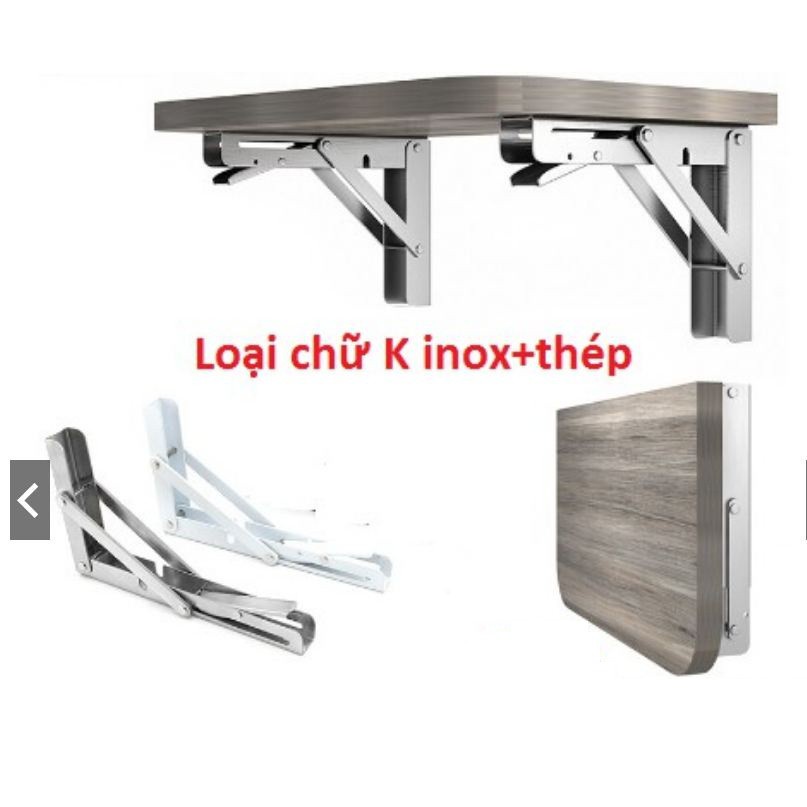 Bộ 2 Bản Lề Gập Thông Minh Chữ K Chất Liệu Inox Và Thép - Giá Đỡ,Ke Đỡ Gập Chịu Lực 85Kg