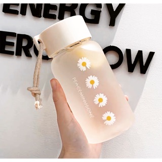 Bình nước thuỷ tinh Peaceminusone hoa cúc  500ml (kèm túi đựng, cọ bình)