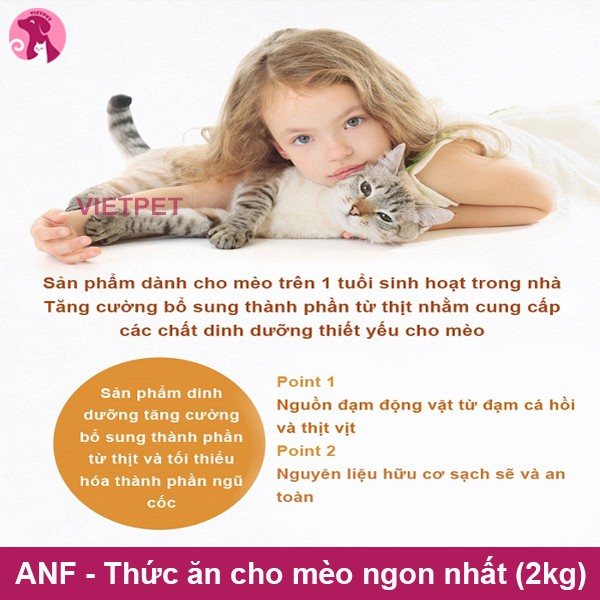 [Mã 159FMCGSALE giảm 8% đơn 500K] [2kg] Thức ăn cho mèo - Hạt hữu cơ ANF Adult/ Kitten 6Free (NK Hàn Quốc)