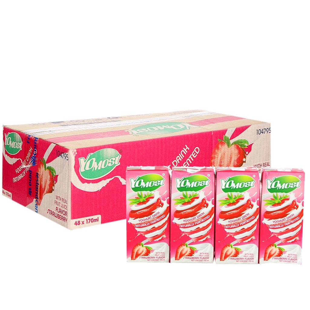 Thùng 48 hộp sữa Yomost 170ml (đủ vị: Dâu, Cam, Lựu, Việt Quất)