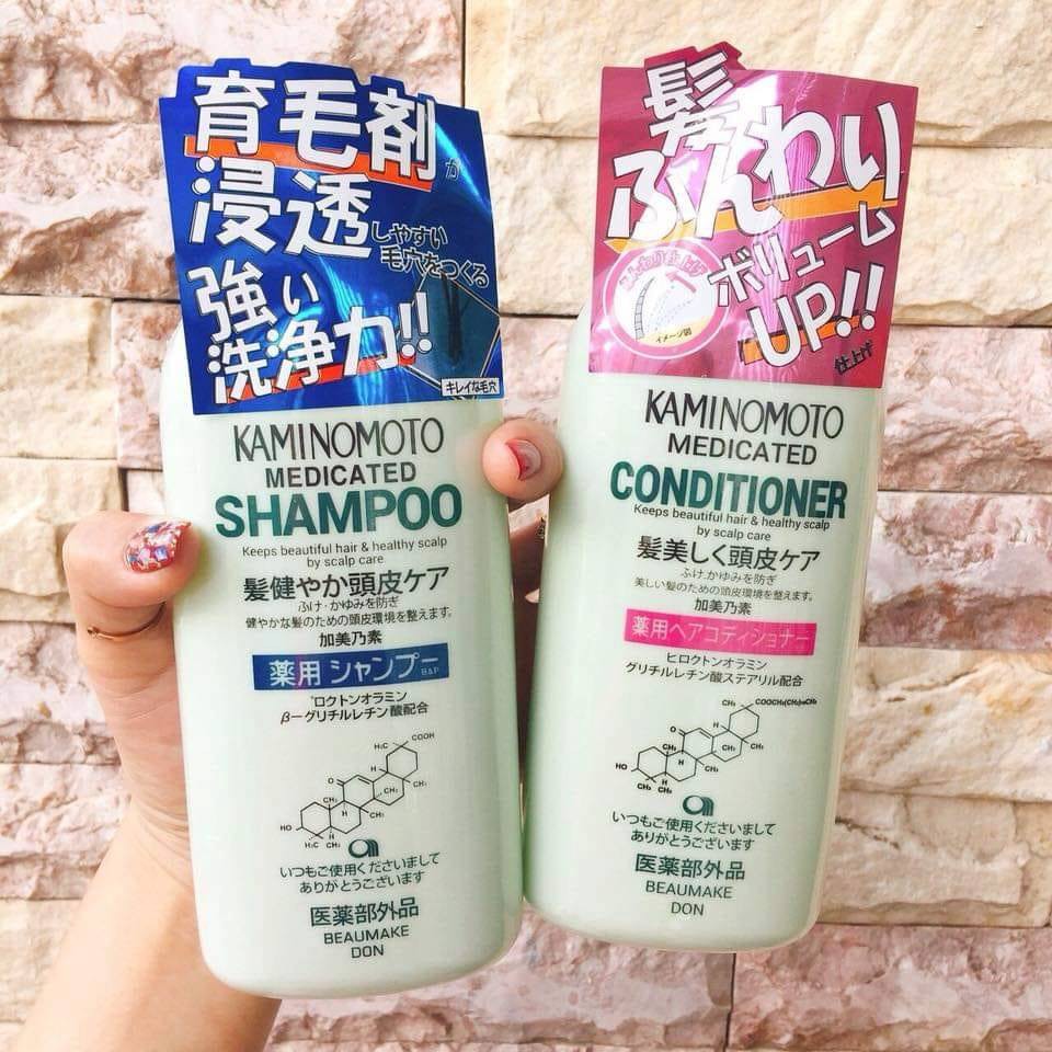 Dầu gội và xả mọc tóc Kaminomoto Medicated Shampoo Nhật.