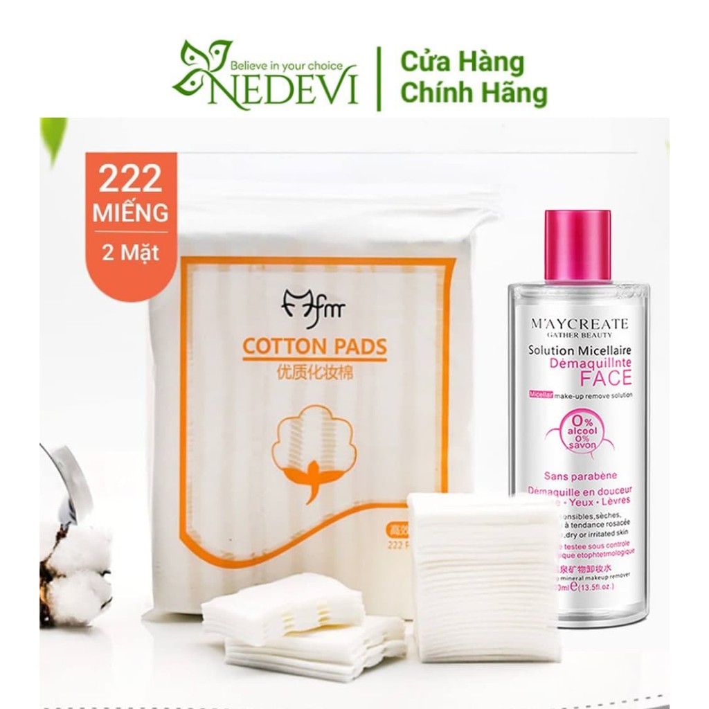 Combo 1 bông tẩy trang 3 lớp Cotton Pads + 1 Nước tẩy trang Maycreate nắp hồng 300ml tẩy sạch bụi bẩn, bã nhờn - NEDEVI