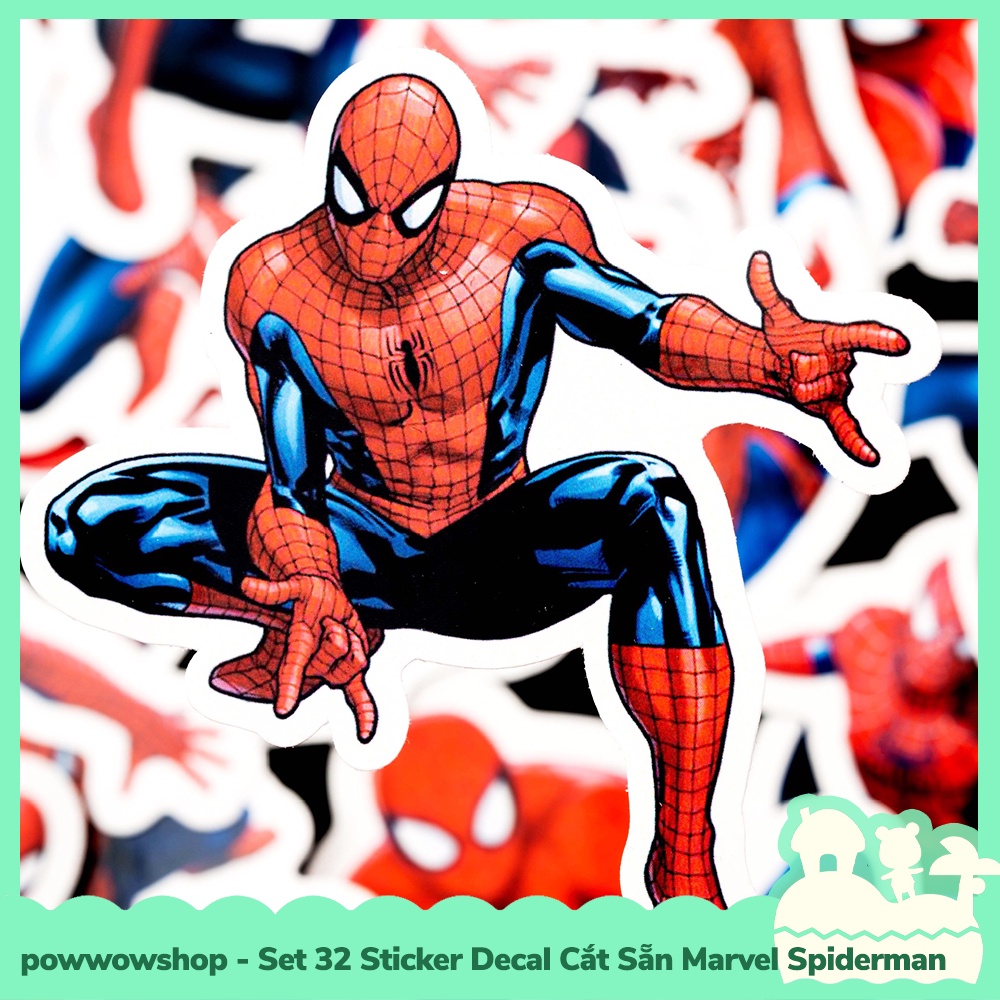 [Sẵn VN - Hỏa Tốc] Set 32 Sticker Mini Decal Dán Trang Trí Vật Dụng Mẫu Nhân Vật Superheros Marvel Spiderman The Past