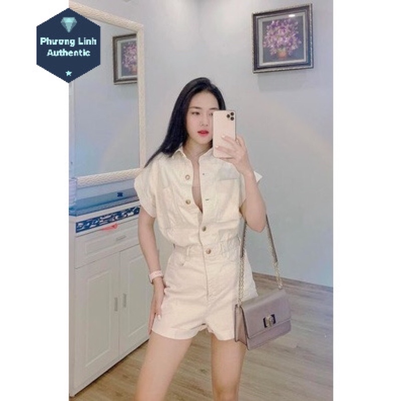 Jumpsuit denim jeans màu be xanh Zara xuất J001