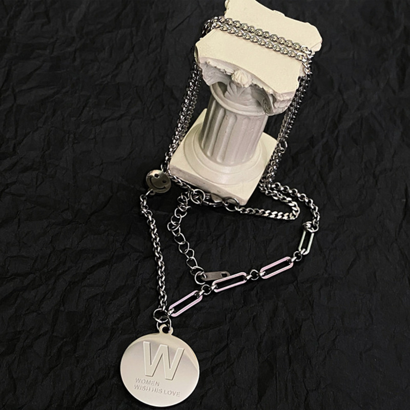 Dây Chuyền Thép Titan Mặt Tròn Khắc Chữ W 23583 Phong Cách Hip Hop Đơn Giản Thời Trang Cho Nam Và Nữ