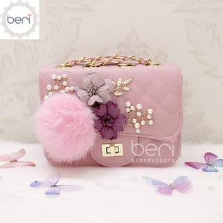Túi da hoa vải cục bông BERI (hồng) - TUI034