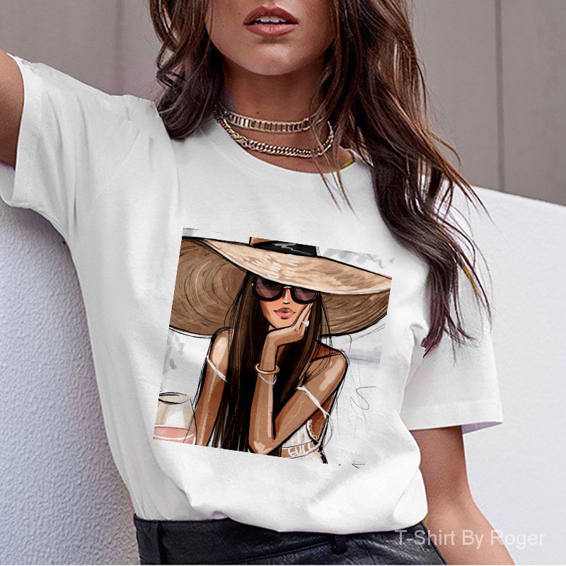 Châu Âu Và Mỹ Big Hat Kính Mát Thời Trang Bé Gái Cá Tính, Cổ Tròn Tay NgắnTÁo Sơ Mi Nữ Thời Trang Phụ Nữ T-Shirt Phụ Nữ TÁo Sơ Mi Phụ Nữ Ngắn Tay Áo Sơ Mi Nữ