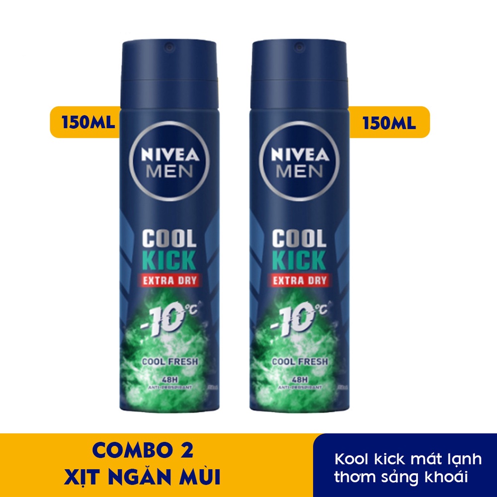 Combo 2 Xịt Ngăn Mùi NIVEA MEN Cool Kick Mát Lạnh - Thơm sảng khoái