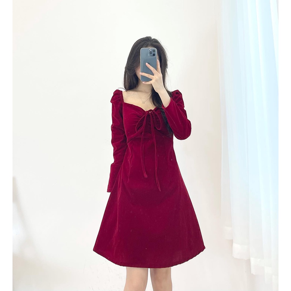 (FREESHIP) đầm nhung dây rút ngực miho.house