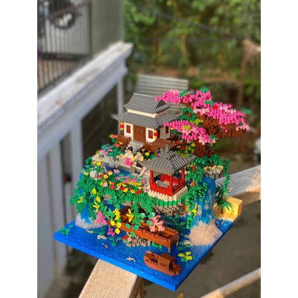 Đồ chơi xếp hình lắp ghép mô hình kiến trúc Trung Quốc Đào Hoa Đảo - đồ deco trang trí, đặt kệ sách
