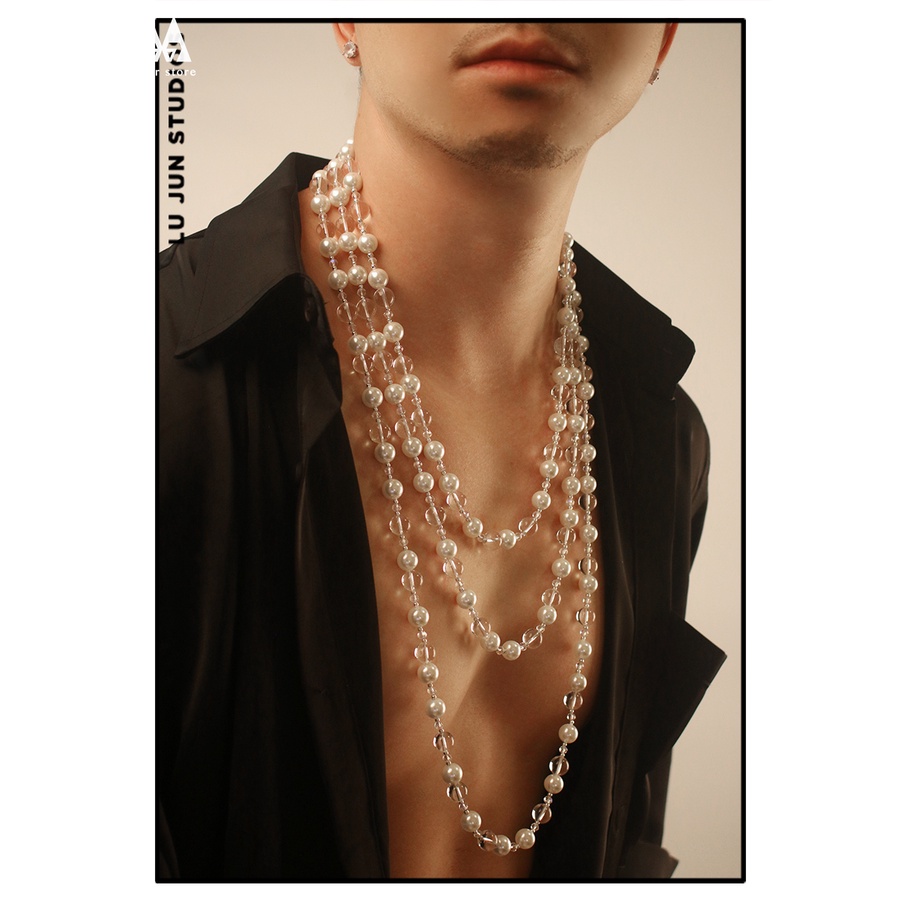 Hàng Chính Hãng Vòng cổ Ngắn Và Dài Hạt Ngọc Trai Pha Lê Bằng Thép Không Gỉ Cho Nam Và Nữ
