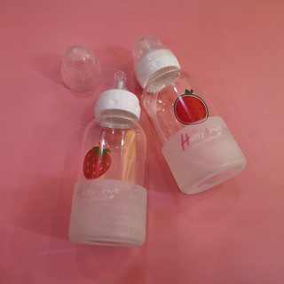 HCM - Bình thủy tinh có vòi bú cho bé họa tiết trái cây 300ml