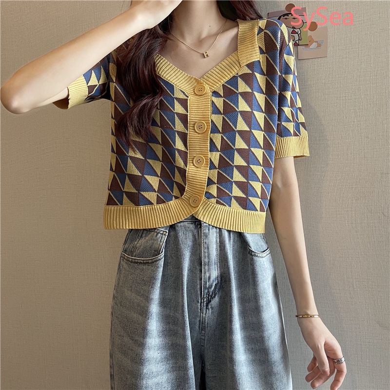 Áo Dệt Kim Ngắn Tay Thời Trang Retro thời trang Hè Cho Nữ