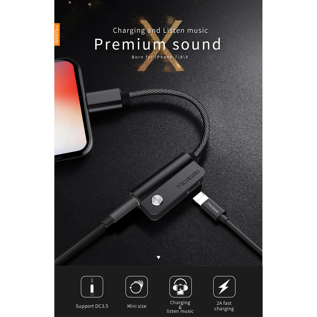 Dây cáp chia nhánh Mcdodo 2 trong 1 cắm sạc và tai nghe dành cho iPhone