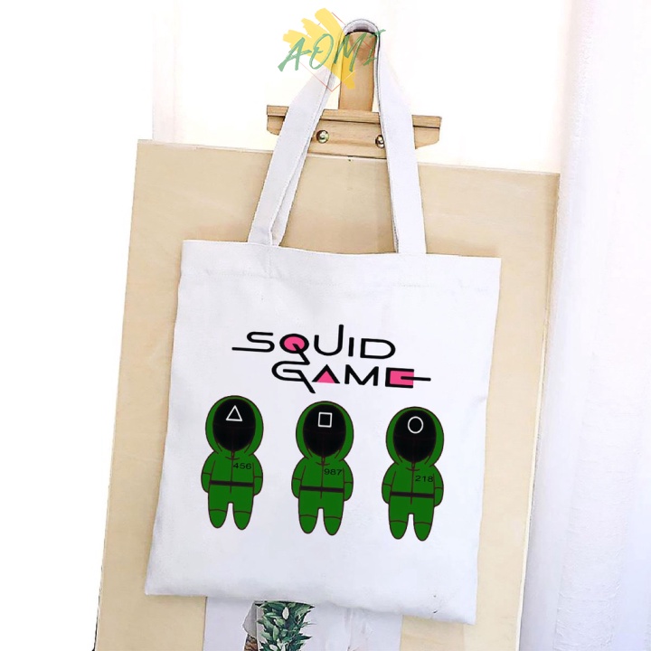 [Nhiều mẫu Đẹp] TÚI VẢI SQUID GAME ĐEO VAI TOTE CANVAS BAG CÓ KHÓA KÉO SIZE LỚN 33x38cm PHONG CÁCH CÁ TÍNH HOT TREND AOM