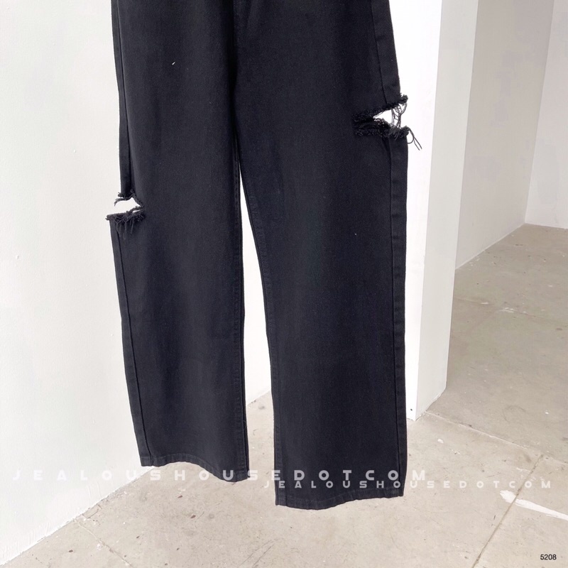Quần bò nữ, quần dài denim đen rách 2 bên đùi 5208