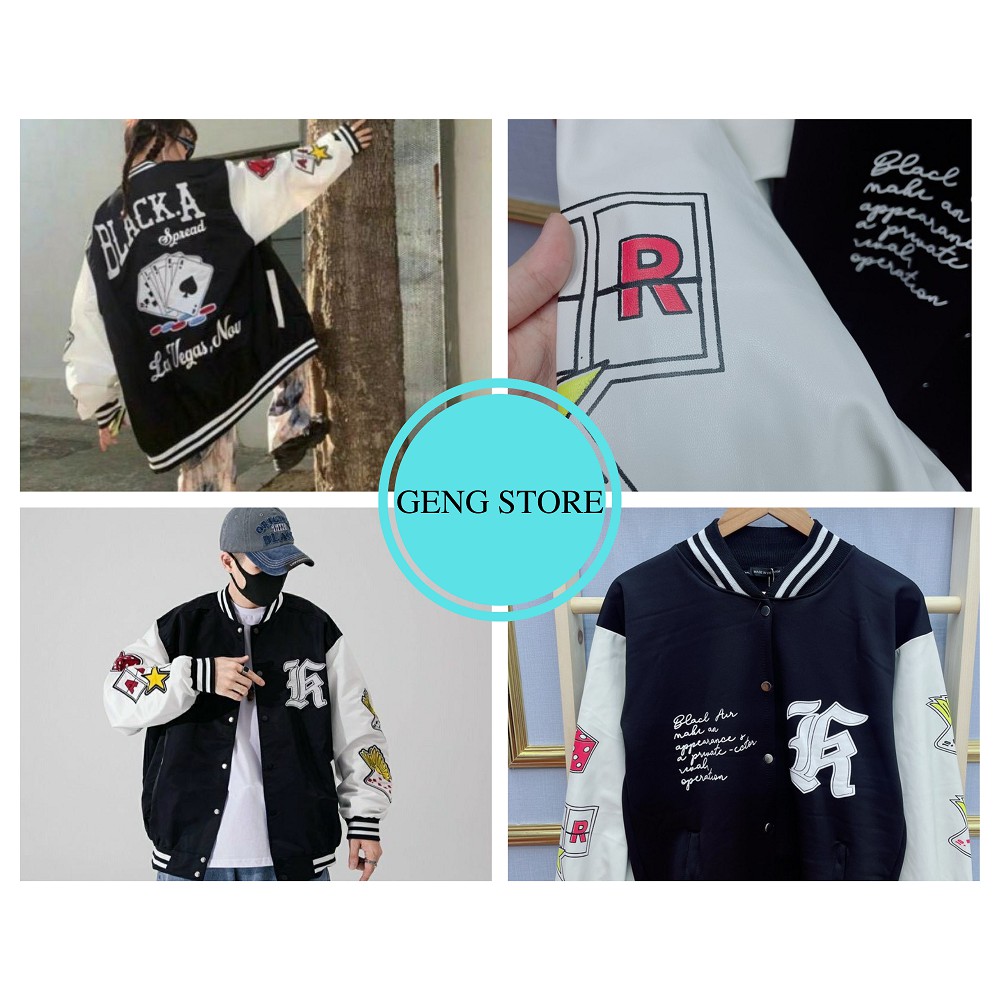 Áo Bomber Tay Da K Dáng Unisex Tay In Chữ Cao Cấp, Áo Khoác Nam Nữ Dáng Rộng Khóa Bấm
