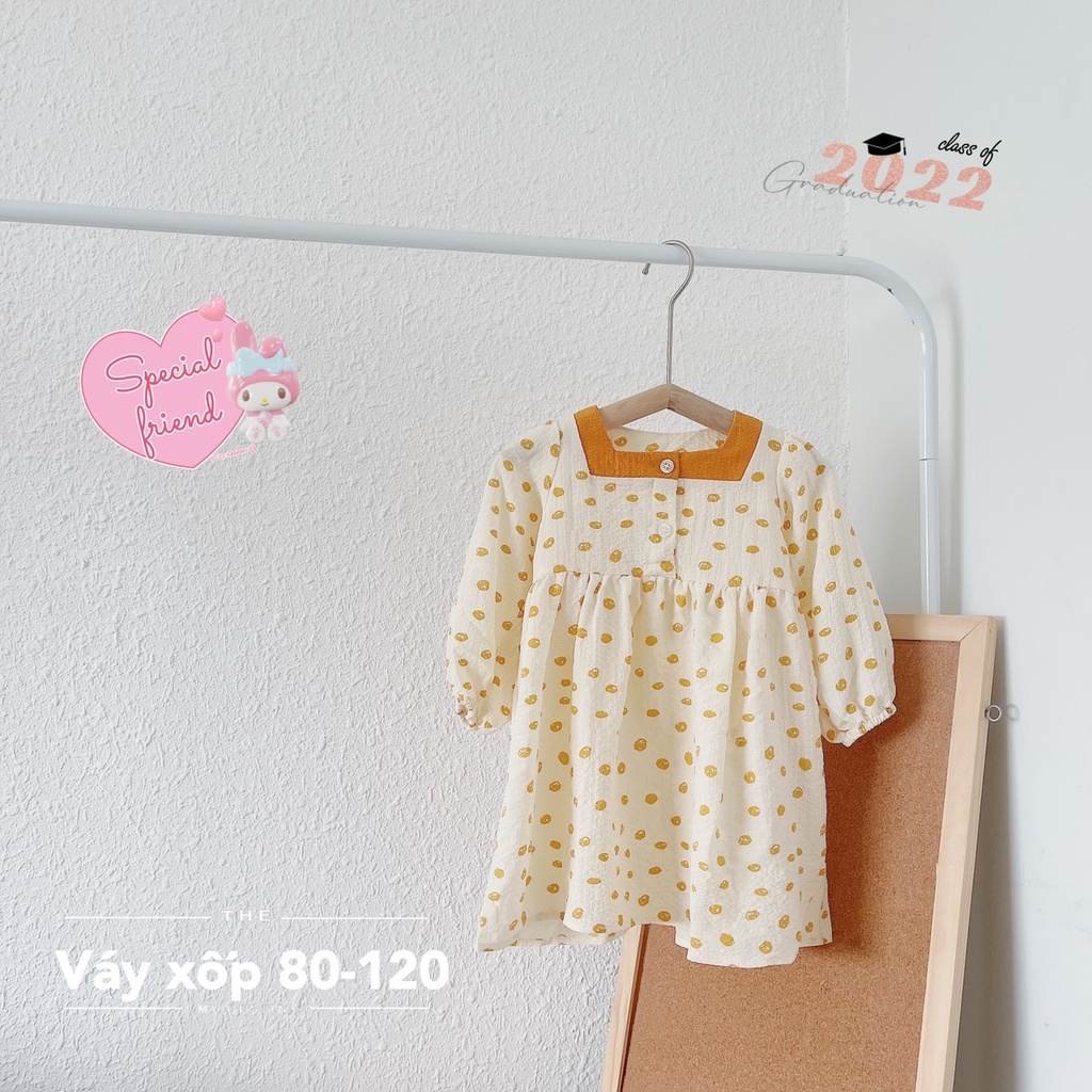 Váy thu xốp nhăn CỔ VUÔNG cho bé gái 1-5 tuổi ( Mã 180922)