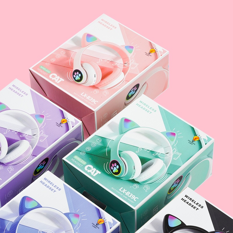 Tai Nghe Chụp Tai Bluetooth Không Dây TF Có Đèn LED Dễ Thương