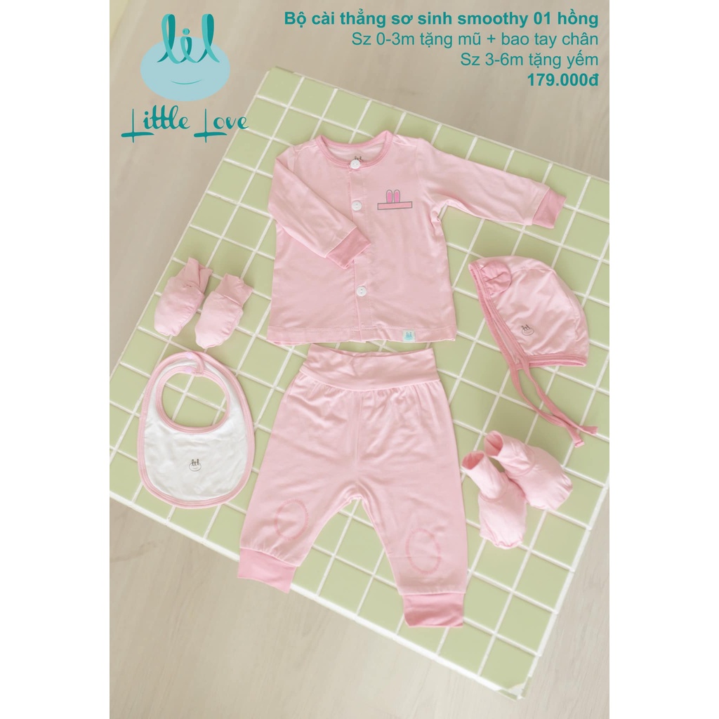 Bộ quần áo dài tay cài thẳng sơ sinh smoothy 01 cho trẻ từ 0-6m little love (LDT97)