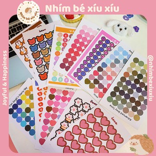 Set sticker hình chấm tròn/trái tim/chân thú/số đếm dán tường, trang trí sổ TN01