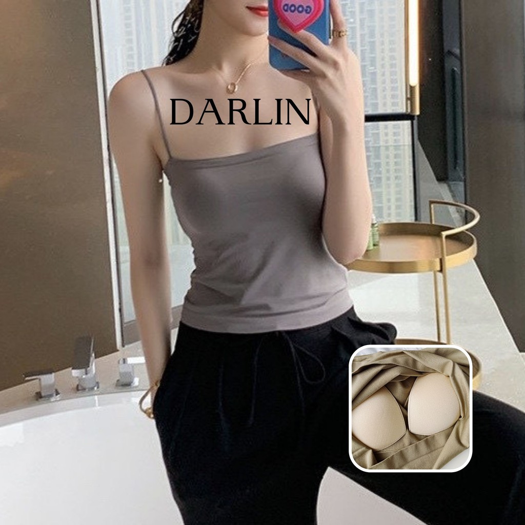 Áo 2 dây nữ sợi bún có mút dáng dài, bra tập gym mặc blazer cardigan DARLIN