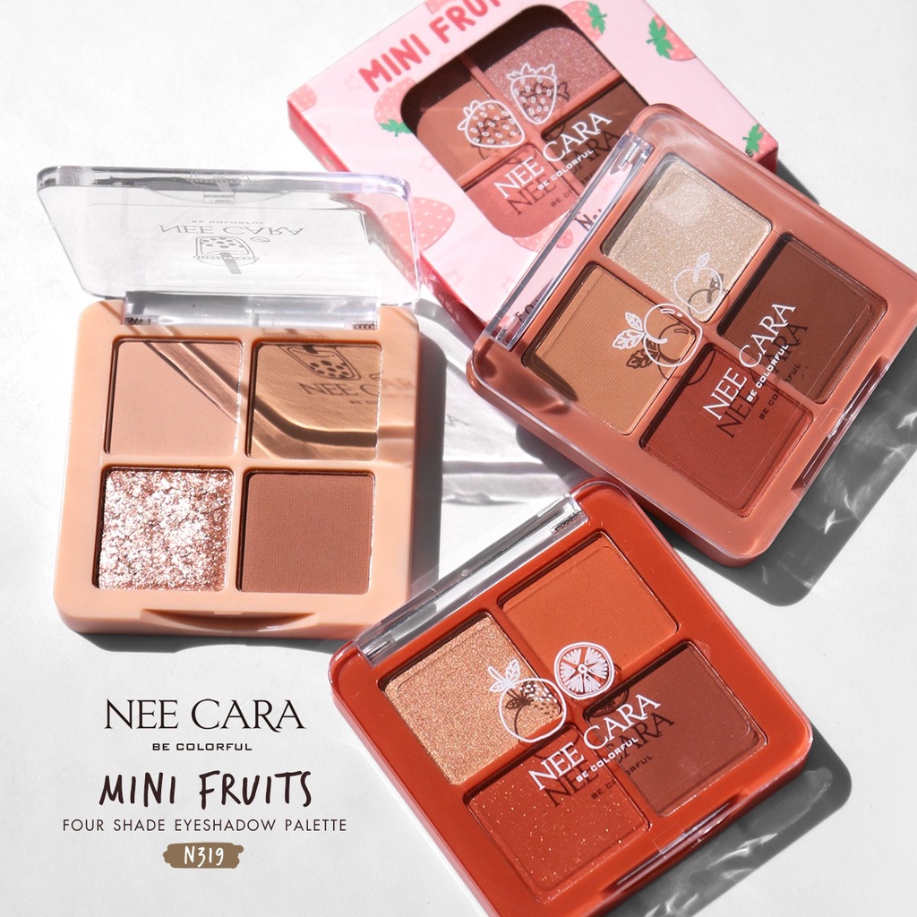 [Hàng Thái] Bảng Phấn Mắt Nee Cara Mini Fruit N319 Gồm 4 Ô Màu Lì Và Ánh Nhũ