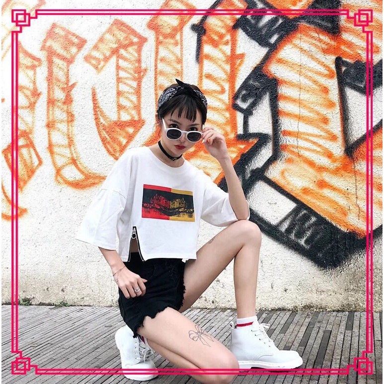 Áo thun croptop 2 dây kéo đôi cực chất