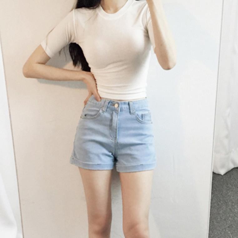Áo croptop nữ ôm body tay ngắn, Croptop Nữ trơn ngắn tay cổ tròn, Áo thun ôm nữ dáng ngắn - ACTN03