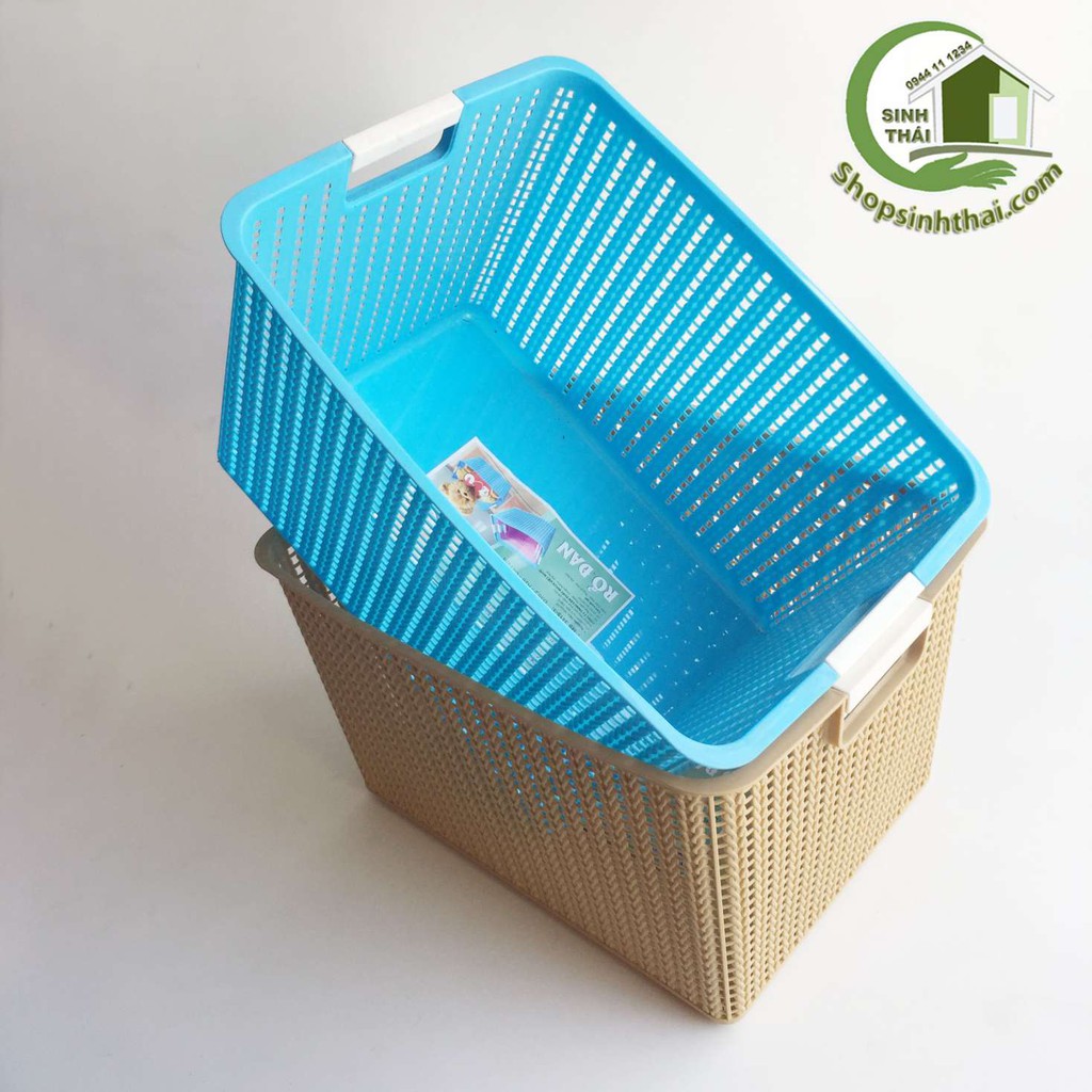 Rổ nhựa vuông đan Việt Nhật - rổ giả mây lớn  36 x 22 x 21cm - màu ngẫu nhiên