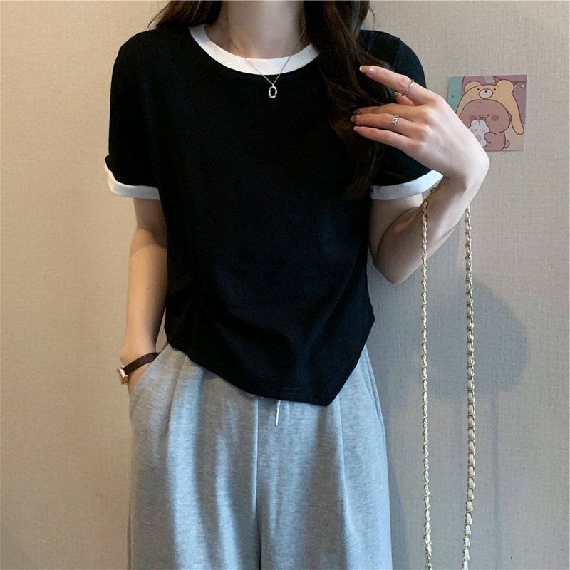 Áo thun nữ SUXI tay ngắn cổ tròn màu trơn dễ phối đồ thời trang mùa hè