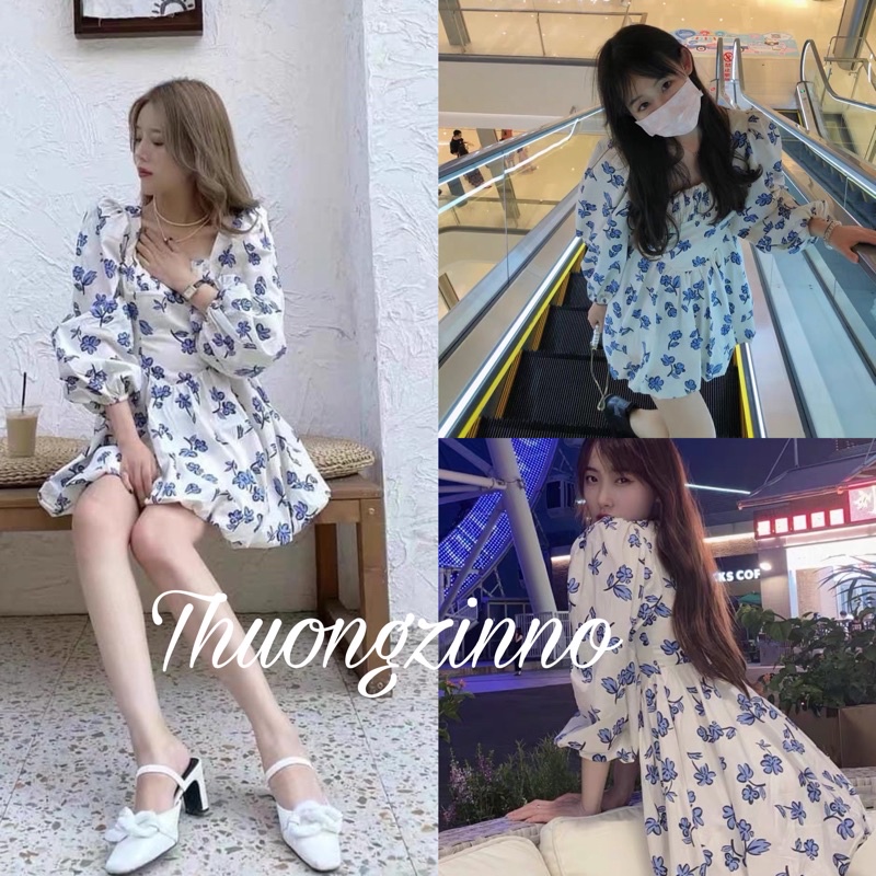 Váy hoa BABY xanh nhẹ nhàng tiểu thư Váy hoa xanh đáng yêu Hàn Quốc
