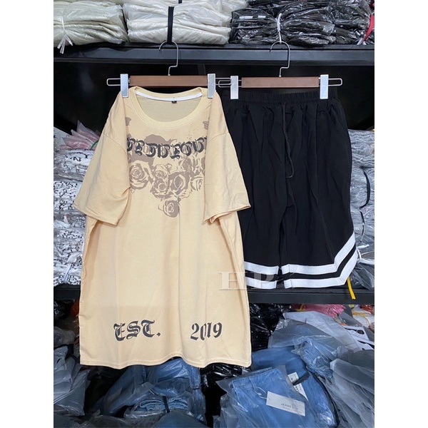 Sét áo hoa hồng xám + quần đùi V TH6