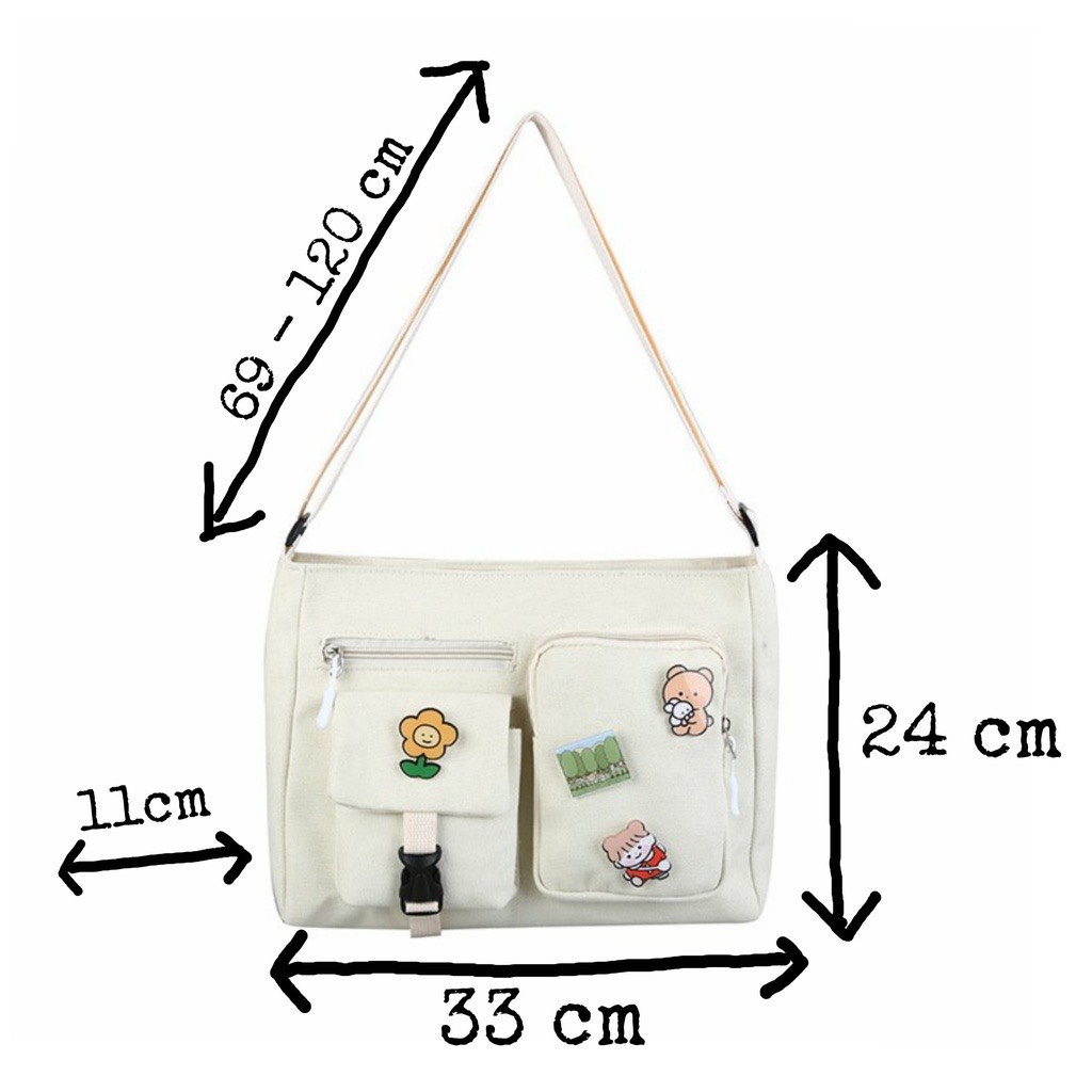 Túi tote vải đeo chéo canvas đi học đi chơi vừa khổ a4 thời trang hazin