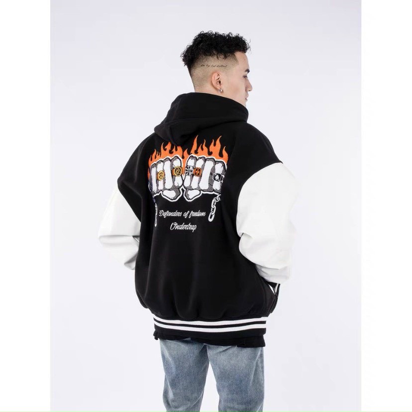[Ảnh Thật] Áo Khoác Bomber In Chữ D Hoạ Tiết Lưng Cá Tính Form Rộng Freesize Chất Nỉ Bông