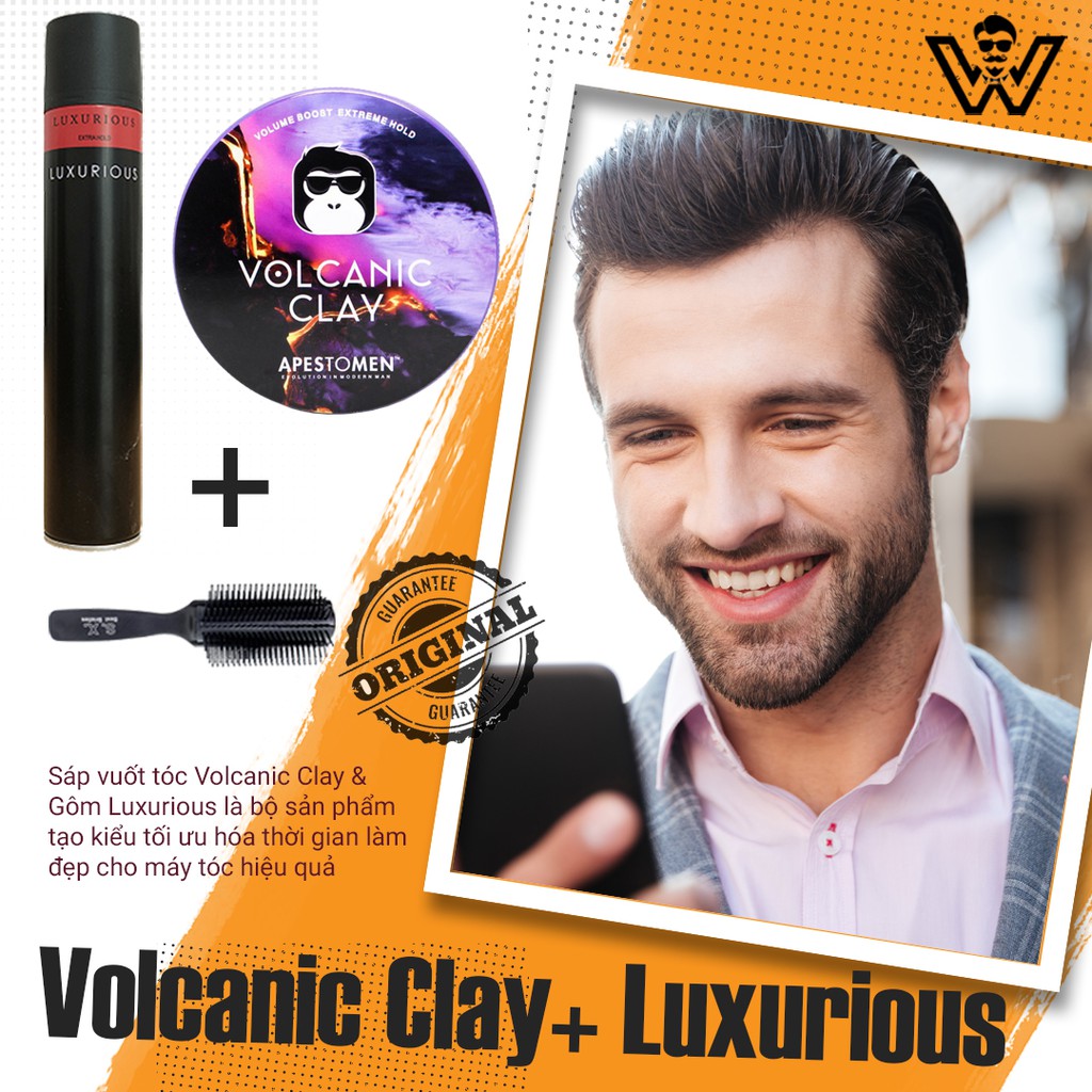 (+Lược) Combo Sáp Vuốt Tóc nam Volcanic Clay Ver4 2020 CHÍNH HÃNG và Gôm Xịt Tóc Luxurious Nhật Bản Giá Tốt
