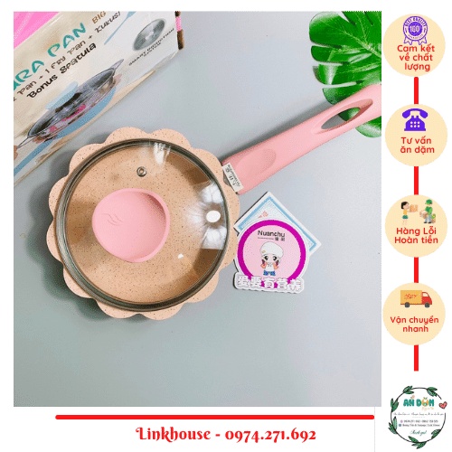 Chảo  Đá Chống Dính Kèm Nắp Nấu Cháo, Quấy Bột Làm Bánh, Nấu Đồ Ăn Dặm Cho Bé