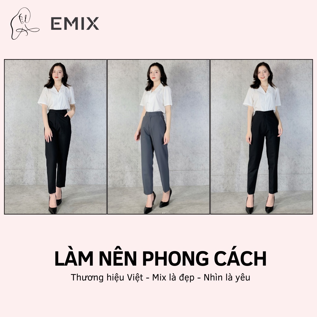 Quần tây baggy công sở EMIX dáng basic, cài khuy, vải hai biên cao cấp mã aoki04