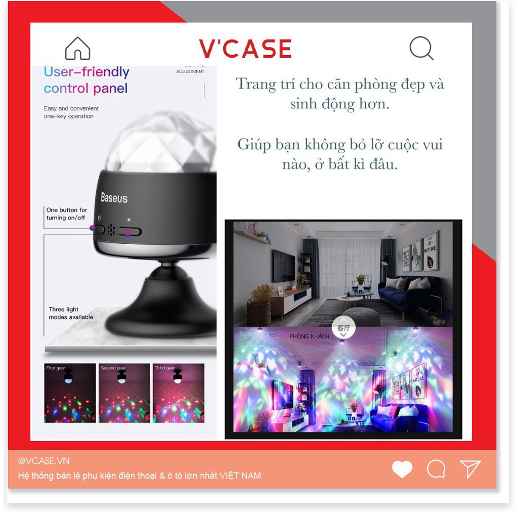Đèn LED Quả Cầu Cảm Ứng Xoay Pha Lê 7 Màu Nháy Theo Nhạc thương hiệu BASEUS