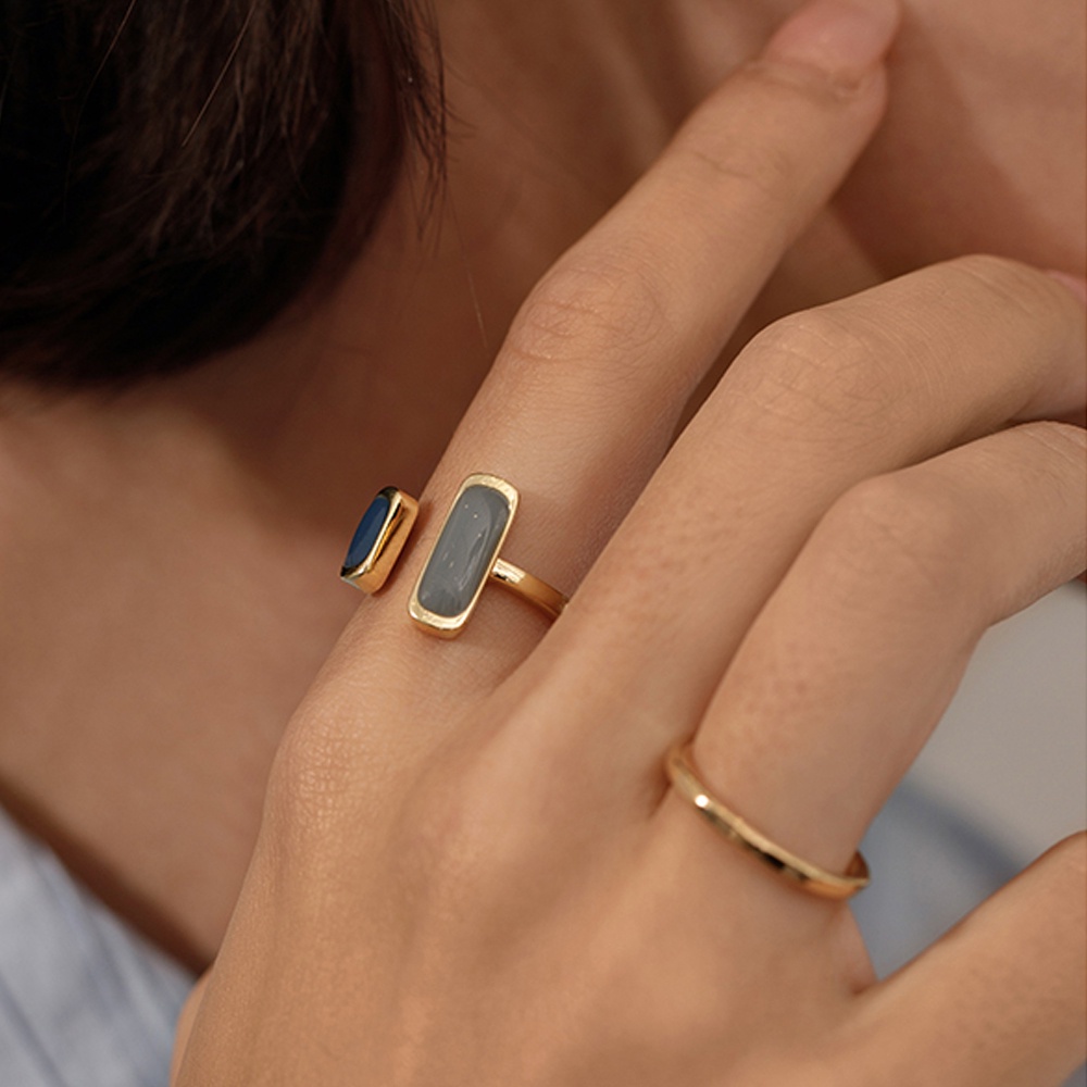 Nhẫn hở đính đá zircon nhiều màu phong cách cổ điển thời trang cho nữ