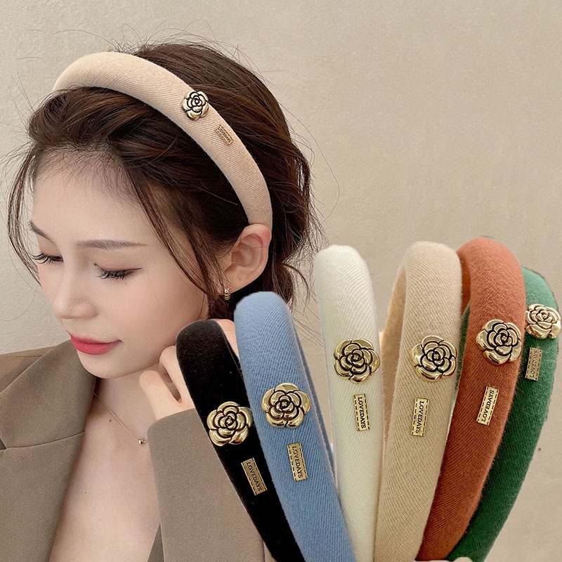 Băng Đô Cài Tóc Bằng Xốp Họa Tiết Hoa Trà Phong Cách Pháp Cổ Điển Thời Trang Xinh Xắn
