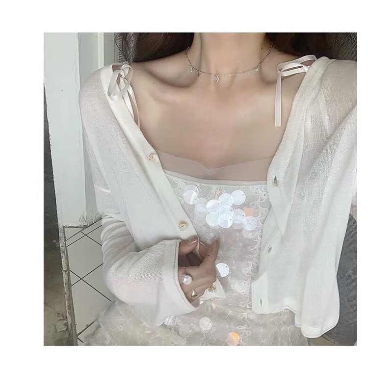 Áo cardigan cúc hoa siêu xinh, áo len mỏng khoác ngoài
