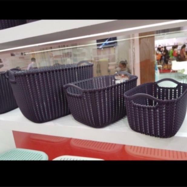 [Kho sỉ]  Giỏ nhựa giả đan mây đựng đồ có quai cầm/ giỏ nhựa mây Hàn Quốc