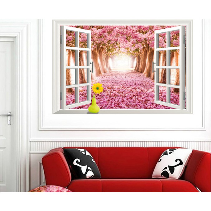 Decal trang trí khung cửa sổ Rừng Cây Anh Đào lớn