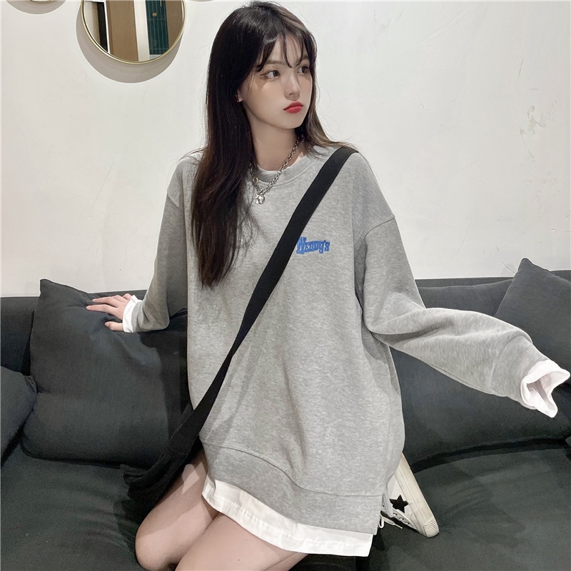 SUXI Áo Sweater Tay Dài Dáng Rộng Màu Sắc Đơn Giản Dễ Phối Đồ Thời Trang Xuân Thu Cho Nữ