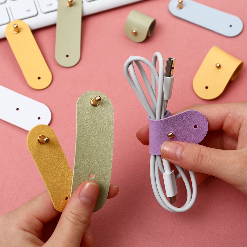 Dây quấn thu gọn cáp sạc tai nghe bằng da đa năng