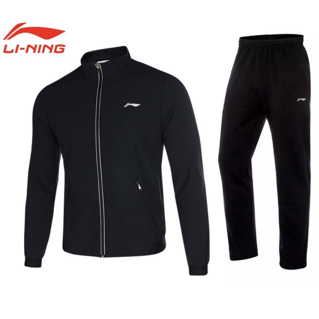 Bộ gió CHÍNH HÃNG LINING, áo 2 lớp, túi khóa, 3 màu Ghi, Xanh, Đen