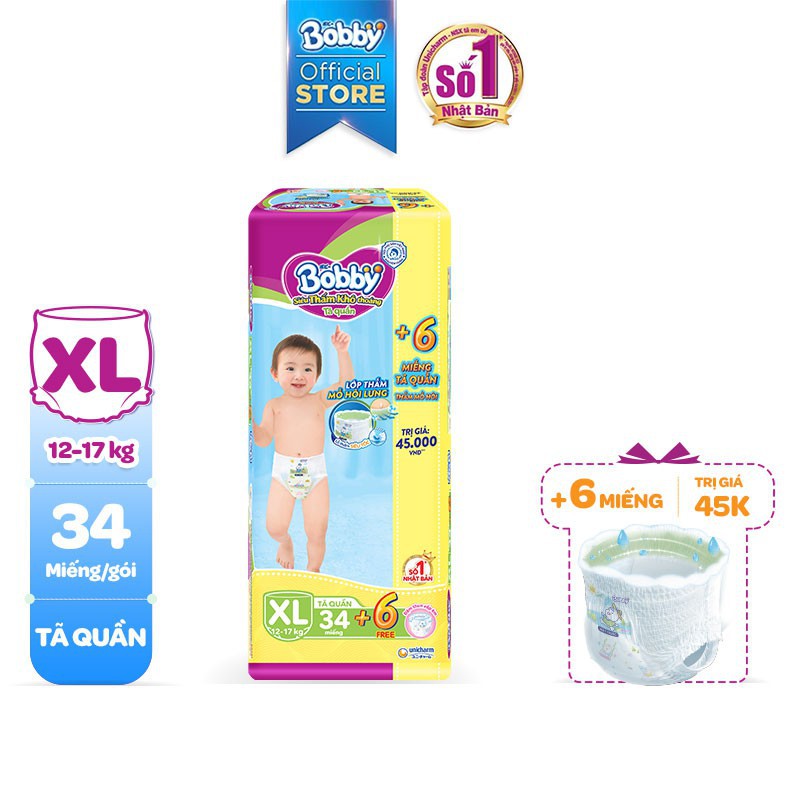 Combo 4 Tã Quần Bobby - Đệm Thấm Lưng Mồ Hôi XL34