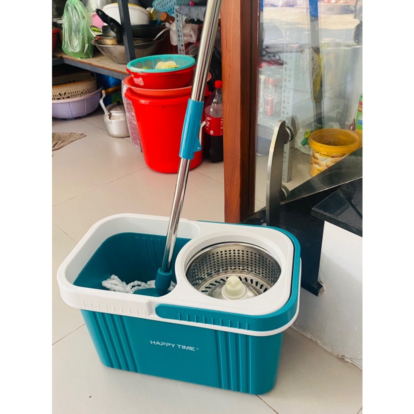 Bộ lau nhà 360 độ Happy Time thân inox chắc chắn tặng kèm miếng bông thay thế tiện lợi